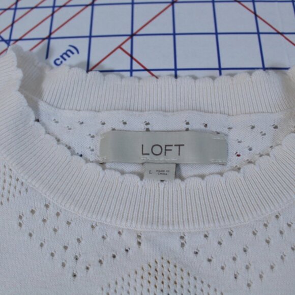 Loft Winter White Cotton Sweater with Embroidered Flowers, Large - Picture 8 of 10